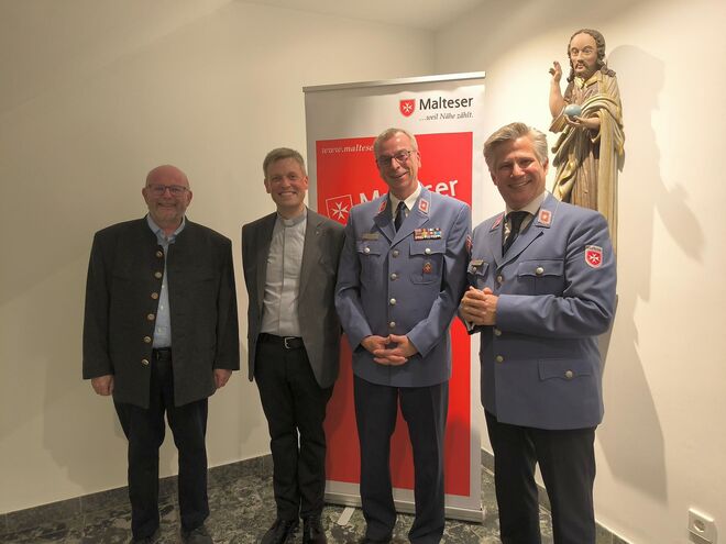 Pfarrer Fredi Bernatz, Pfarrer Michael Paul, der stellvertr. Diözesanleiter Matthias Geist sowie Diözesanleiter Prof. Dr. Christopher Wolf (Quelle: Malteser Speyer)